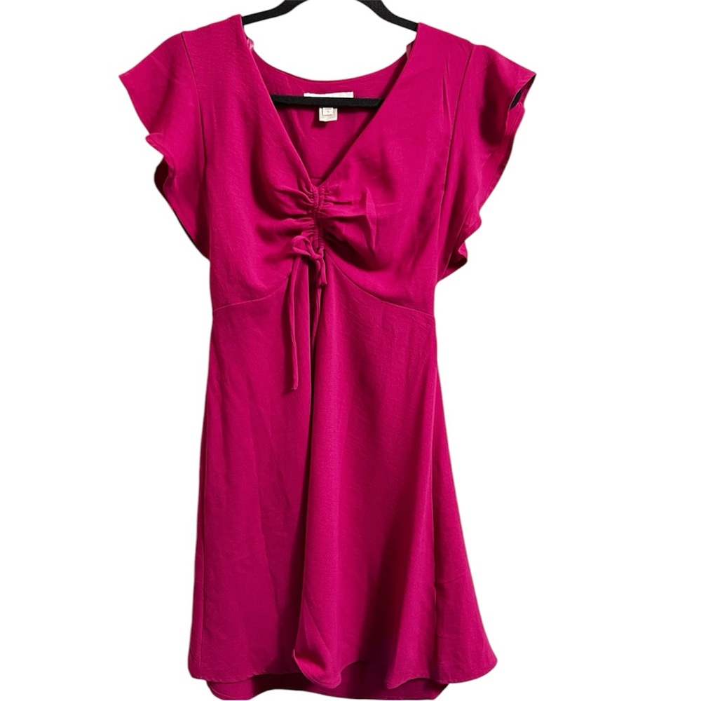 Monteau Pink Short Flutter Sleeve Spring Mini v-neck Dress Small